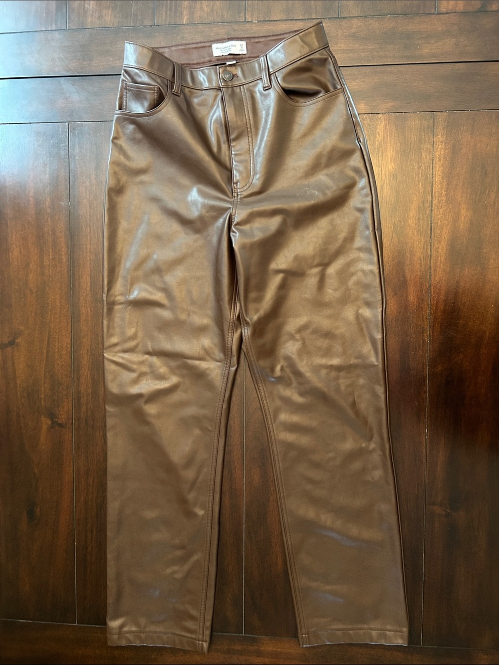 Abercrombie & Fitch Brown Faux Leather High-Rise Trousers